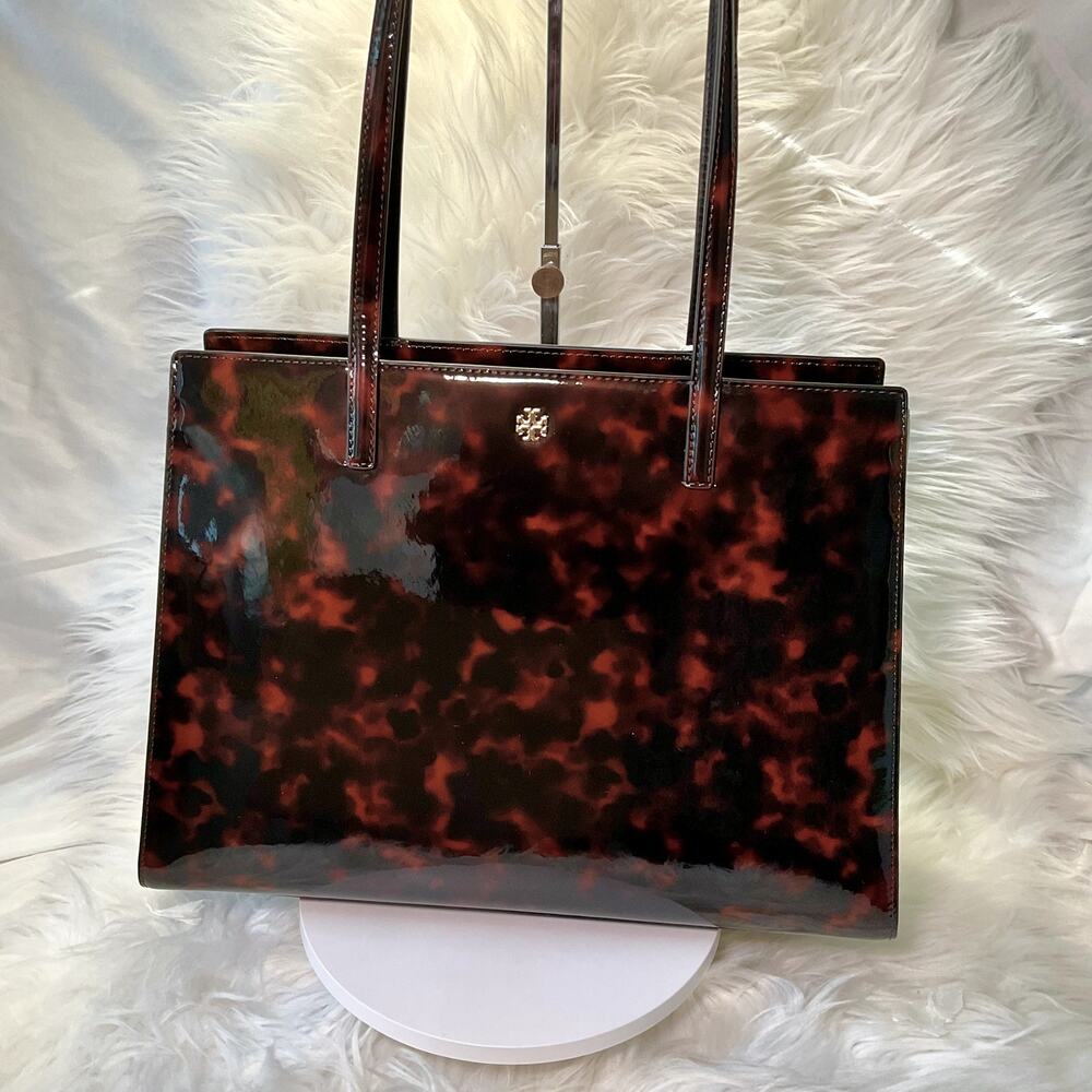 LAST ONE - NEW $600 Tory Burch Tortoise Work Travel Laptop Tote Onyx Exotic